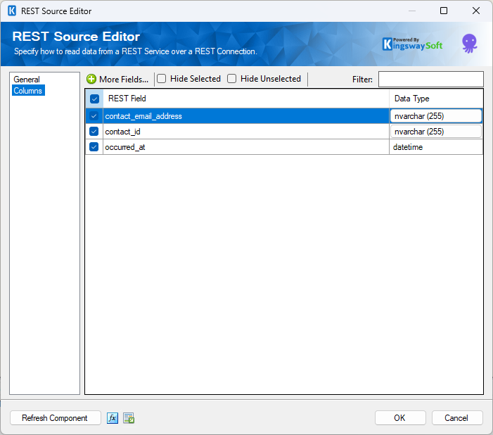 EmailOctopus Source Component - Column